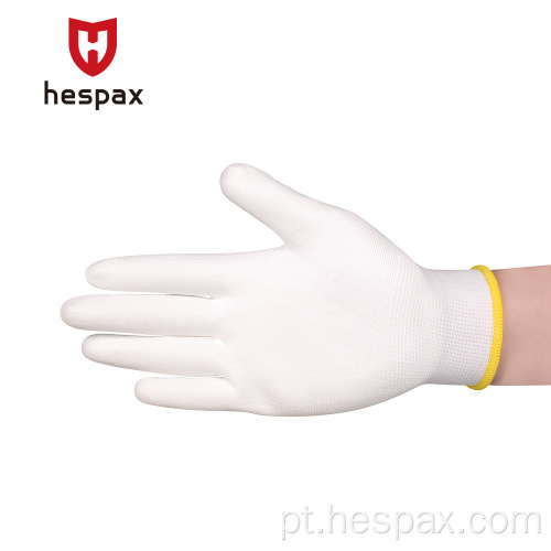 Luvas de desgaste duráveis ​​de hespax trabalho mecânico PU branco